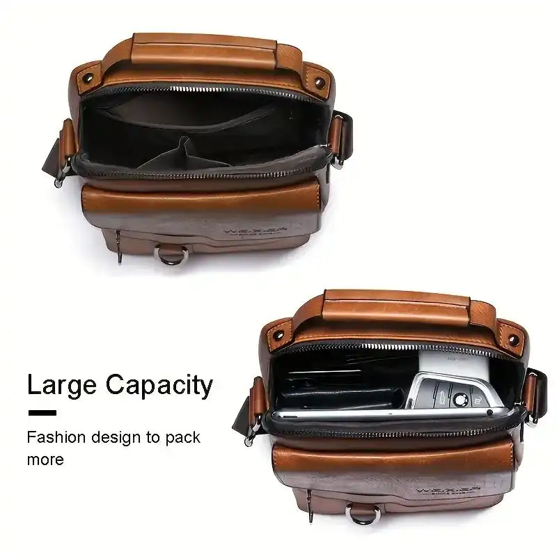 PU Leather Crossbody Bag Retro Street Style Large Capacity Commuter Bag with Adjustable Shoulder Strap for Business Travel Daily Use