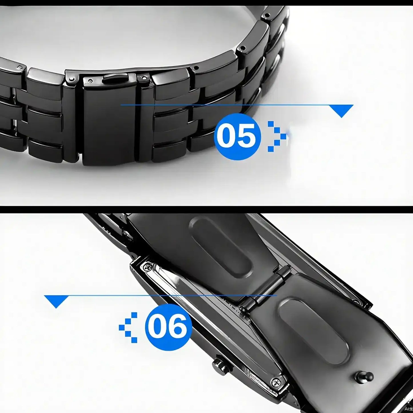Men's Cool Binary Watch Stainless Steel LED Bracelet Watch Stylish Blue Light Sport Watch Vacuum plated black