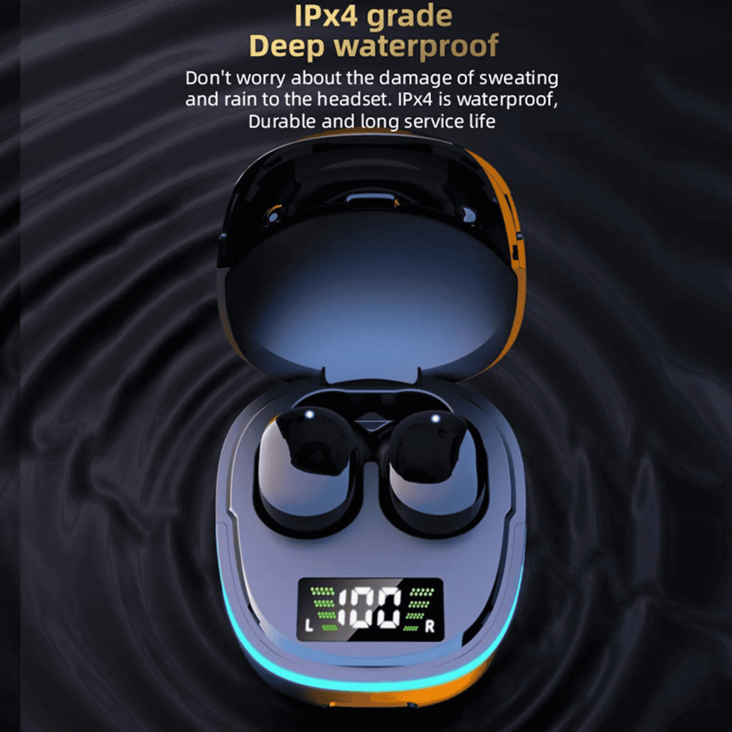 True Wireless Earbuds Tech Gadgets - LED Digital Power Display, Chargeable, IPX4 Sweat Resistant Sweatproof Pod-Style RGB In-Ear Headphones, Bluetooth 5.3 Stable Connection, Auto Pairing for Sports & Daily Use