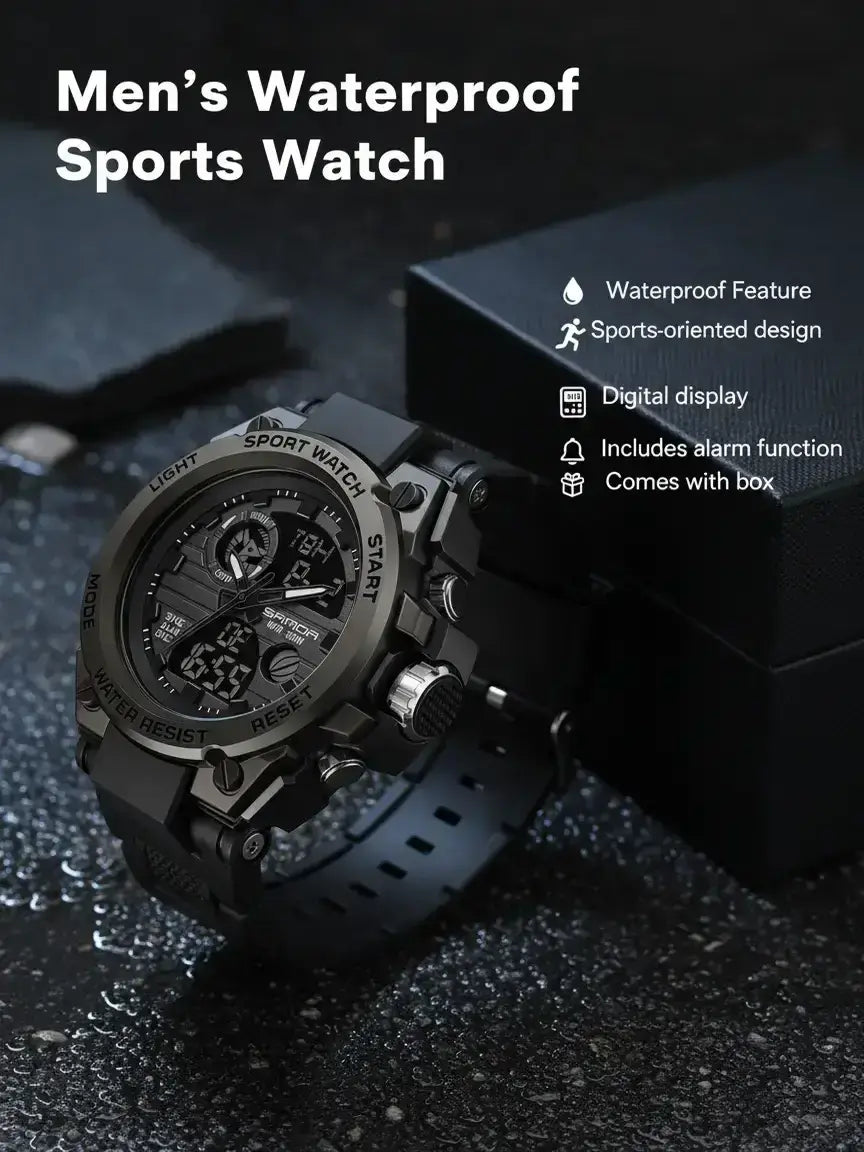 Men's Sportive Digital Watch, Fashionable Digital Watch with Luminous Dial & Alarm & Date Display Function, Waterproof Watch for Men with Box, Sporty Waterproof Watch