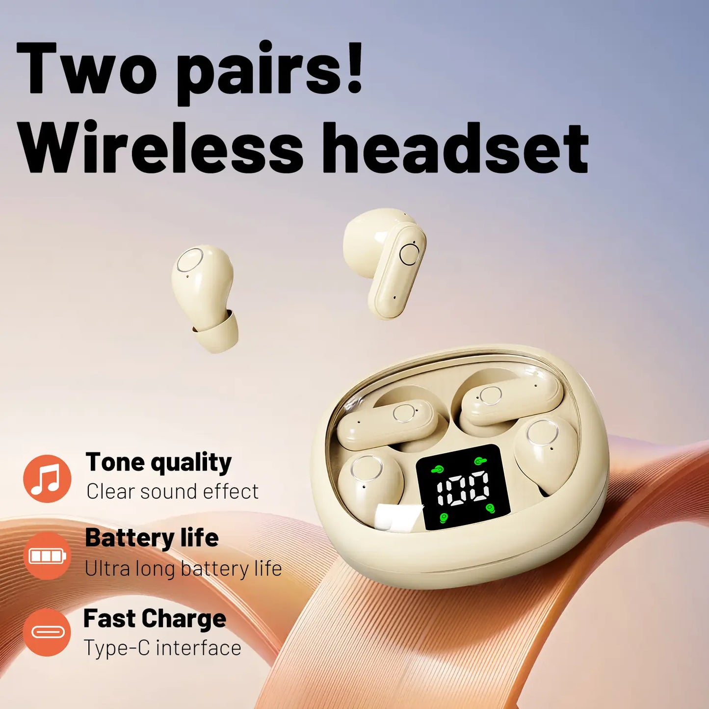 Wireless Bluetooth Headphones with Dual Device Pairing – Connect 2 Devices at Once, Tiny Invisible Earbuds, Waterproof with Mic, Sleep & Sports Earphones Set, 2 Pairs Mini Short Handle Design for Work, Sport, Sleeping