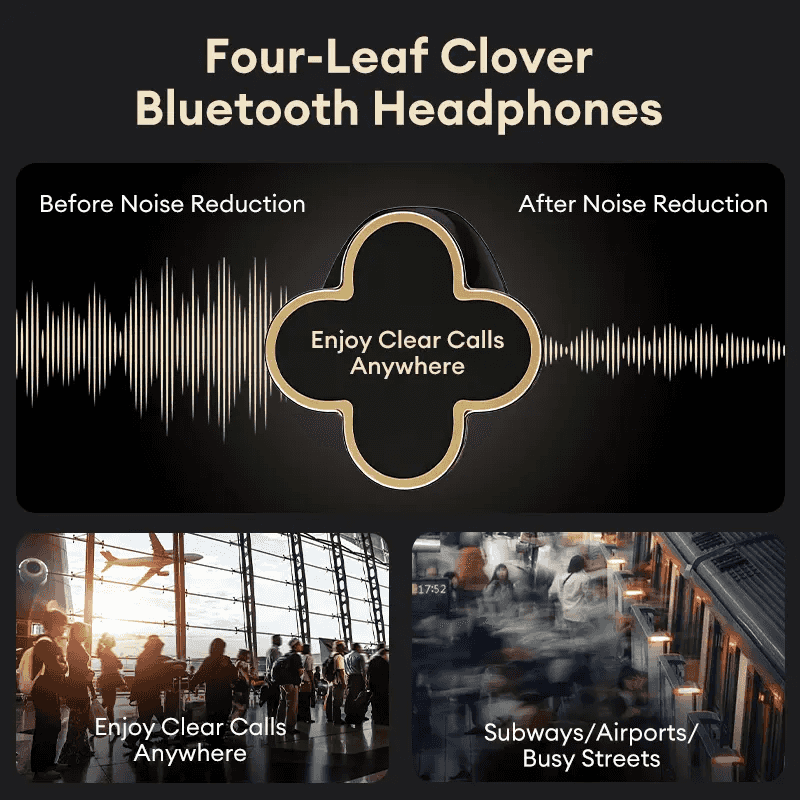Four-Leaf Clover Wireless Earbuds with Bluetooth 5.4, Stable Connection, ENC Call Noise Cancellation, Super Stereo Sound, Luxury Retro Jewelry-Style Design for Women, Elegant Charging Case, Compatible with Android & iOS, Ideal Gift for Girls