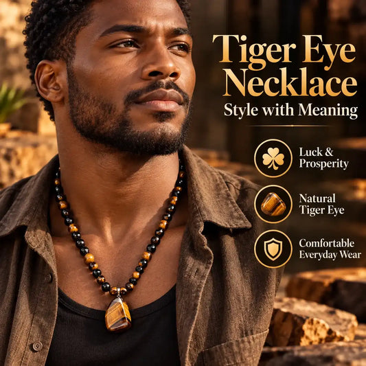 1 Piece Fashionable Retro Natural Tiger's Eye Geometric Pendant Adjustable Beaded Necklace Men's and Women's Daily Wear Jewelry Gifts
