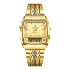Watches for men 34.5mm x 40mm x 10.5mm case 3ATM waterproof and scratch resistant mirror dual time zone fashionable gold watch multifunctional timing alarm clock digital sports watch couple's New Year gift