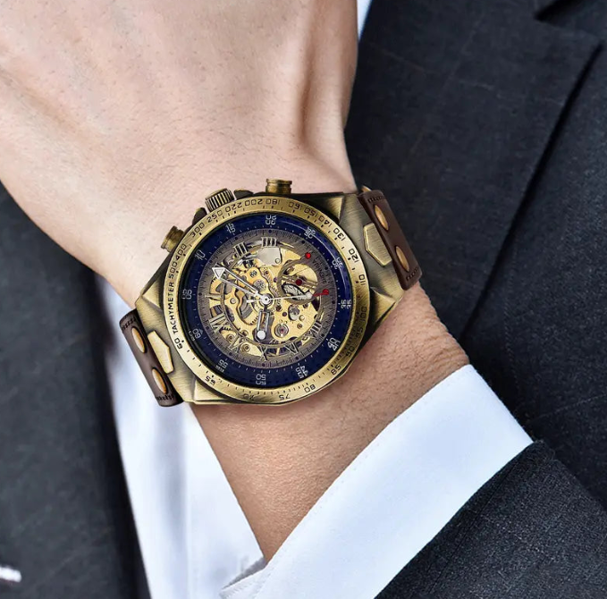 Automatic Mechanical Watch for Men-Classic Skeleton Dial Precision Wristwatch,Fashion Accessory with Retro Design,waterproof Gift for smart man