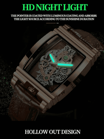 Men's Punk Fashion Barrel Shaped Leather Quartz Watch, Mechanical Style Statement Watch for Party, Daily Decor, Trendy All-match & Exquisite Watch for Birthday Gift with Box