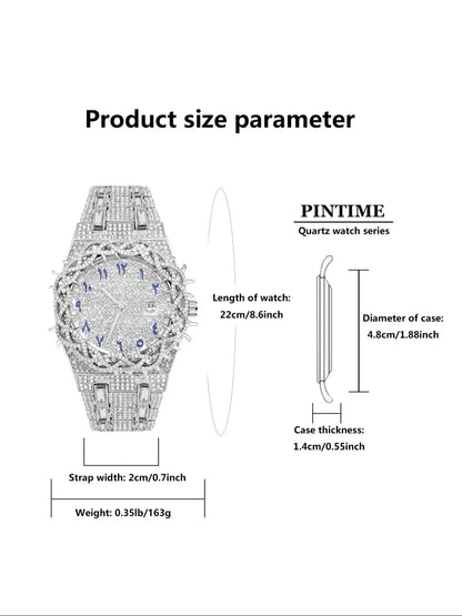 Men's Quartz Watch New Full Rhinestone Strap Ice-Cold Hip-Hop Large Dial, Unique Mesh Zirconia Design, Party Gift for Men Women, Rhinestone Watches, Rhinestone Wrist Watch