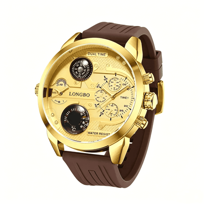 Men's Multifunctional Oversized Watch, Fashion Chronograph with Dual Time Zone, Compass & Thermometer, Trendy All-match Casual Watch for Outdoor Adventure & Birthday Gift for Him outdoorfun