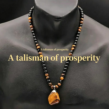 1 Piece Fashionable Retro Natural Tiger's Eye Geometric Pendant Adjustable Beaded Necklace Men's and Women's Daily Wear Jewelry Gifts