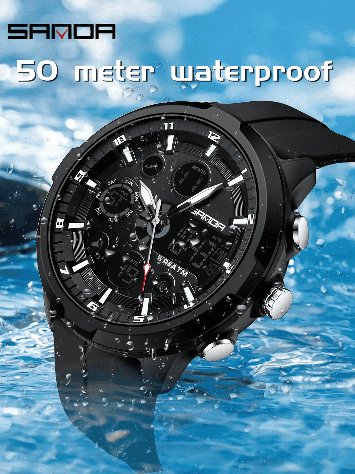 Men's Fashion Quartz Analog Digital Watch, Casual Round Dial Digital Watch with Luminous Alarm, Water-resistant Multifunctional Wristwatch with Box, Luminous Waterproof Watch