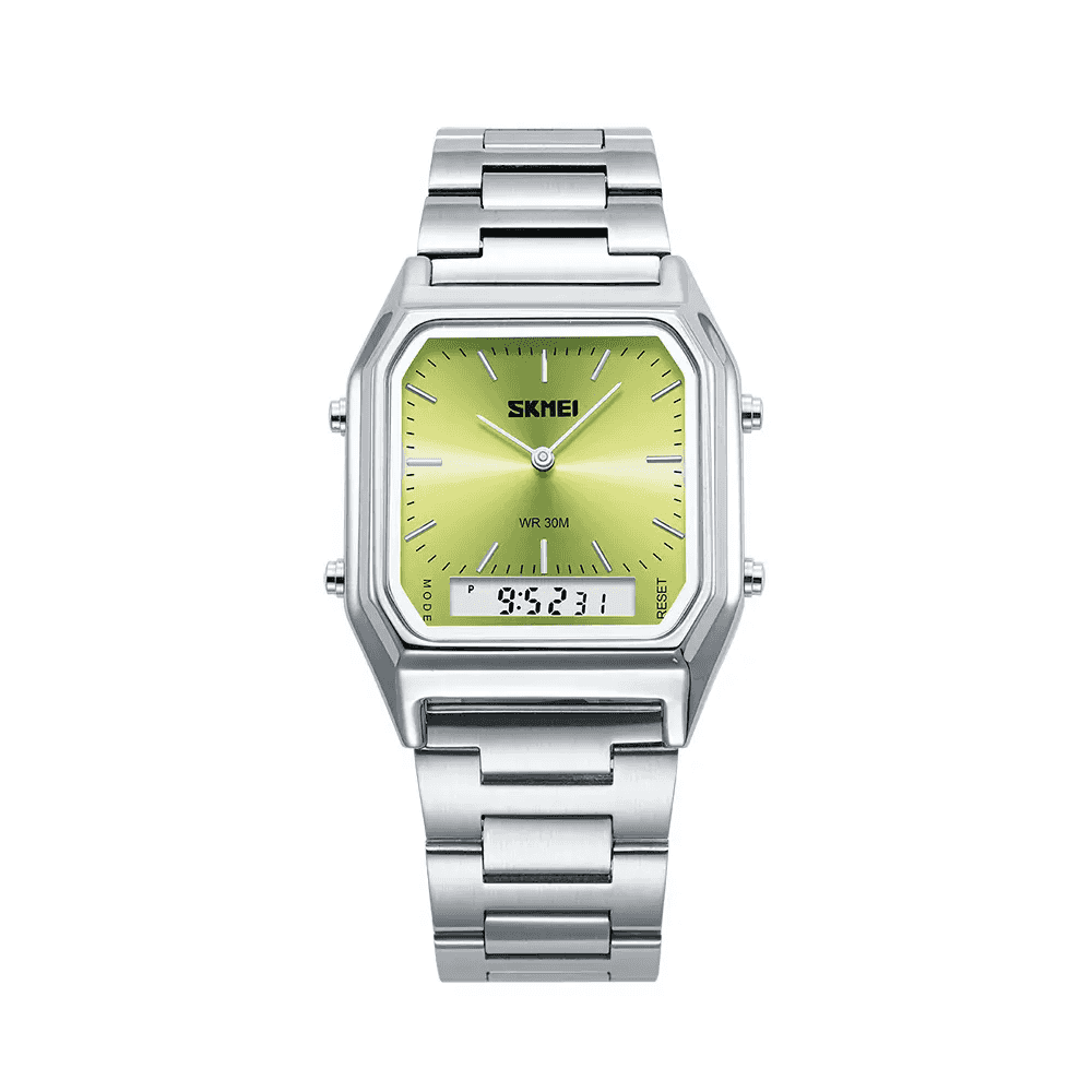 Men's Square Dial Casual Trendy Wristwatch - Stainless Steel Strap, 3ATM Water Resistant Watch, Dual Movement, Luminous Display, Calendar, Stopwatch, Alarm, Multi Time Zone, Men's Accessories
