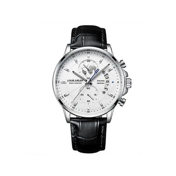 Elegant Men's Watch: Globe Design, 30m Water Resistance, Luminous Dial, Calendar & Chronograph | Stylish for Day & Business | Classic Timepiece