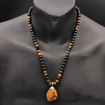 1 Piece Fashionable Retro Natural Tiger's Eye Geometric Pendant Adjustable Beaded Necklace Men's and Women's Daily Wear Jewelry Gifts