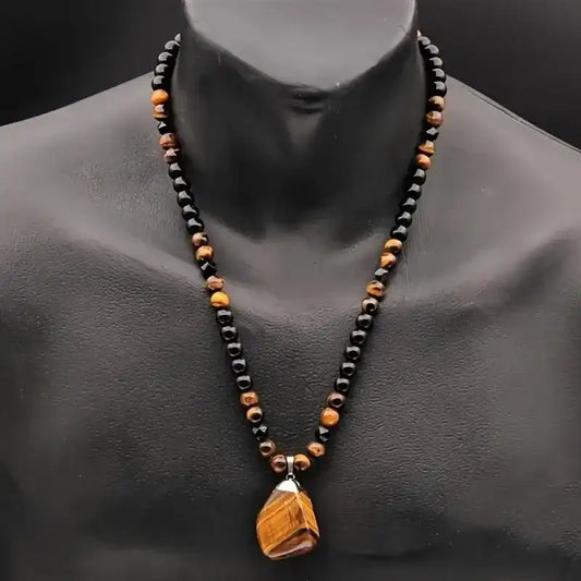 1 Piece Fashionable Retro Natural Tiger's Eye Geometric Pendant Adjustable Beaded Necklace Men's and Women's Daily Wear Jewelry Gifts