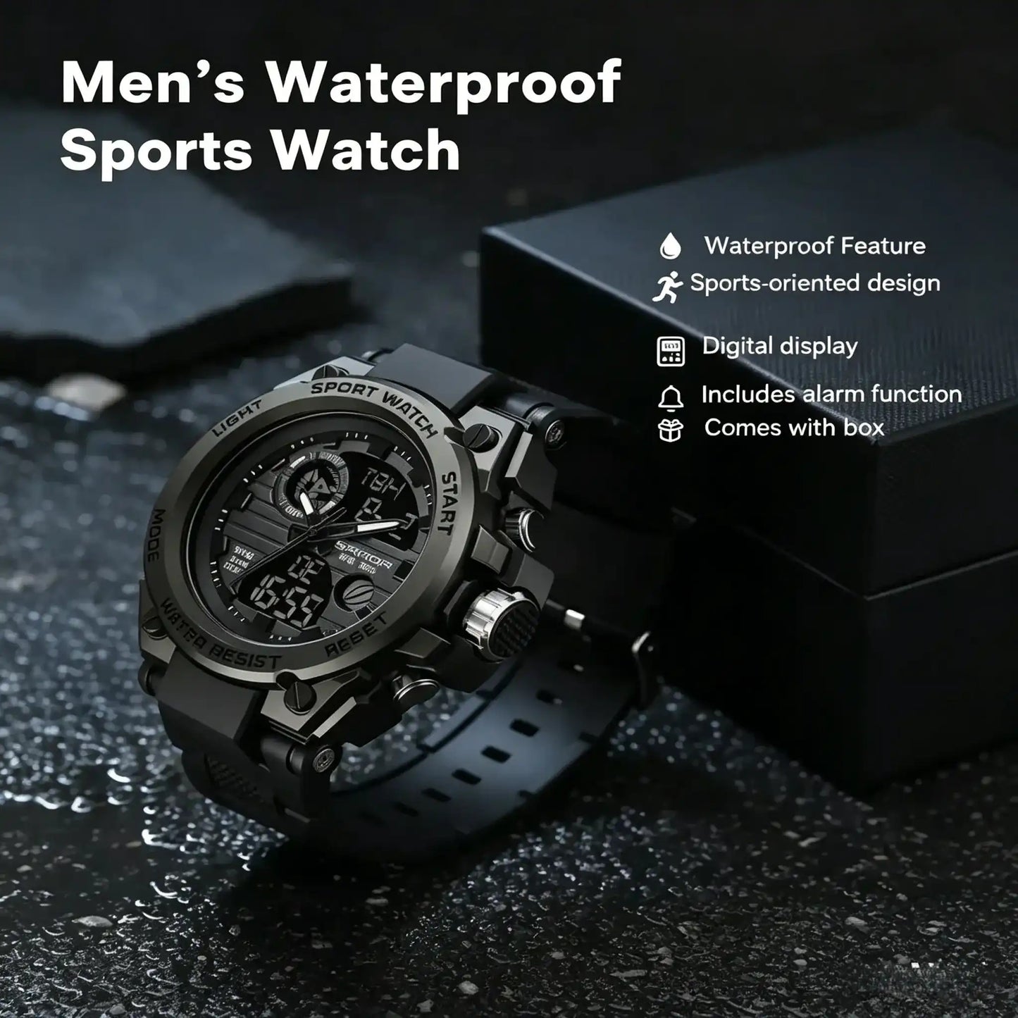 Men's Sportive Digital Watch, Fashionable Digital Watch with Luminous Dial & Alarm & Date Display Function, Waterproof Watch for Men with Box, Sporty Waterproof Watch