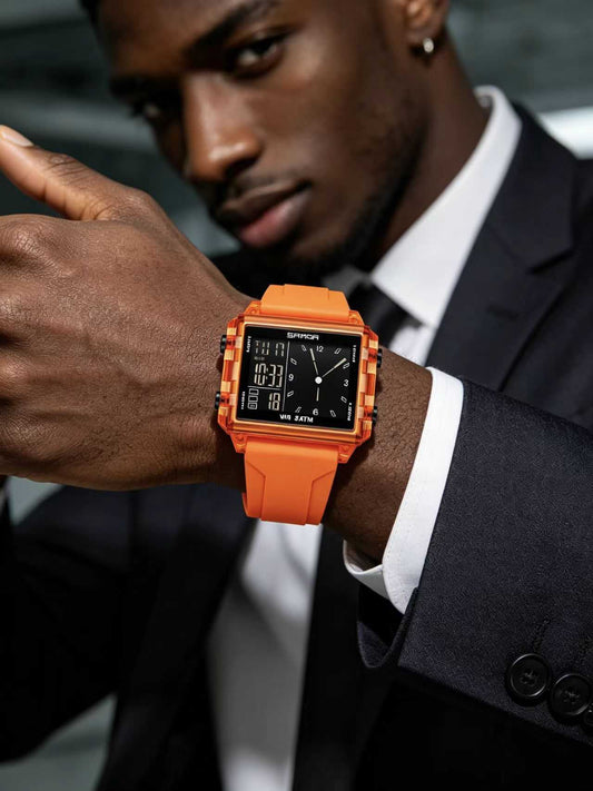SANDA Unisex Analog-Digital Fashion Watch – Comfort-Fit Silicone Strap that Mimics the Skin, Waterproof & Luminous. Multi-Functional Youth Style Watch with Countdown Timer, Perfect for Casual Wear.