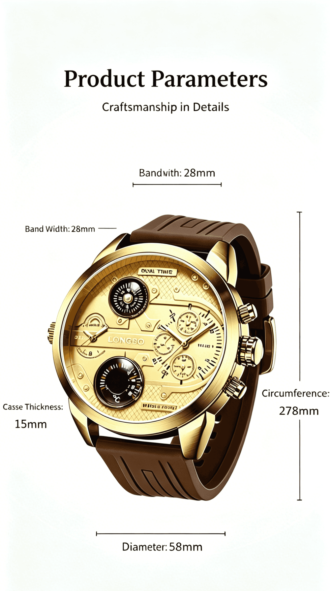 Men's Multifunctional Oversized Watch, Fashion Chronograph with Dual Time Zone, Compass & Thermometer, Trendy All-match Casual Watch for Outdoor Adventure & Birthday Gift for Him outdoorfun
