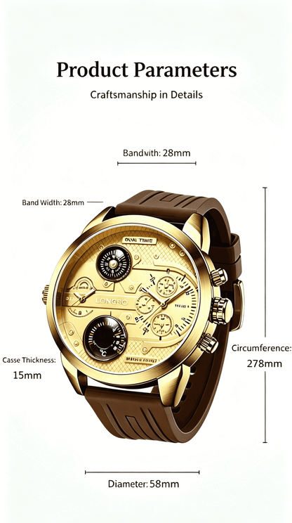 Men's Multifunctional Oversized Watch, Fashion Chronograph with Dual Time Zone, Compass & Thermometer, Trendy All-match Casual Watch for Outdoor Adventure & Birthday Gift for Him outdoorfun