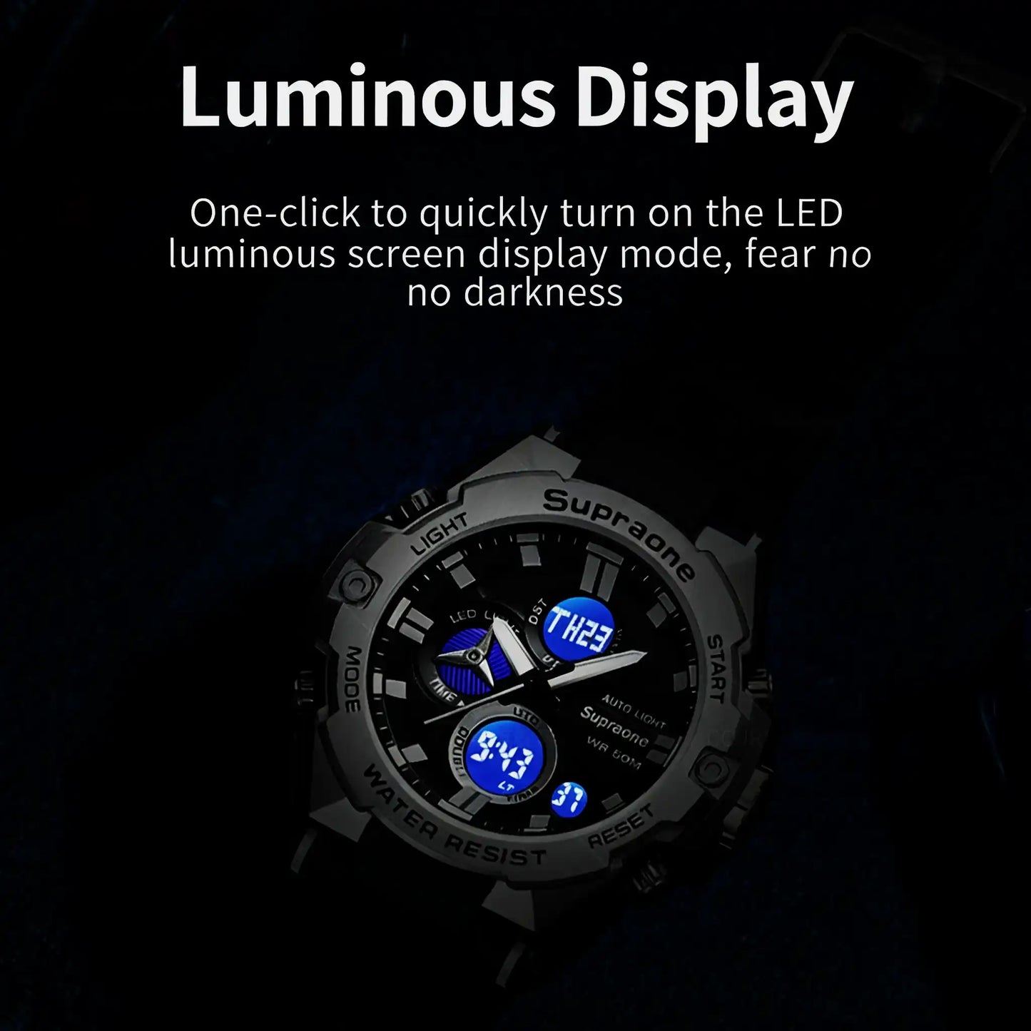Men's Iron Heart Sports Watch –Mechanical style large dial steel band movement electronic watch, waterproof with night light, dual display wristwatc