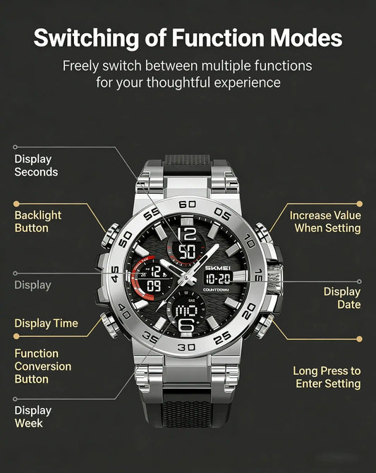 Men's Business Fashion Digital Watch As Gift, Durable Watch for Party, Daily Clothing Decor, Fashionable Digital Watch,  2026 Trendy Multifunctional Watch for Birthday Gift with Box, Business Fashion Watches