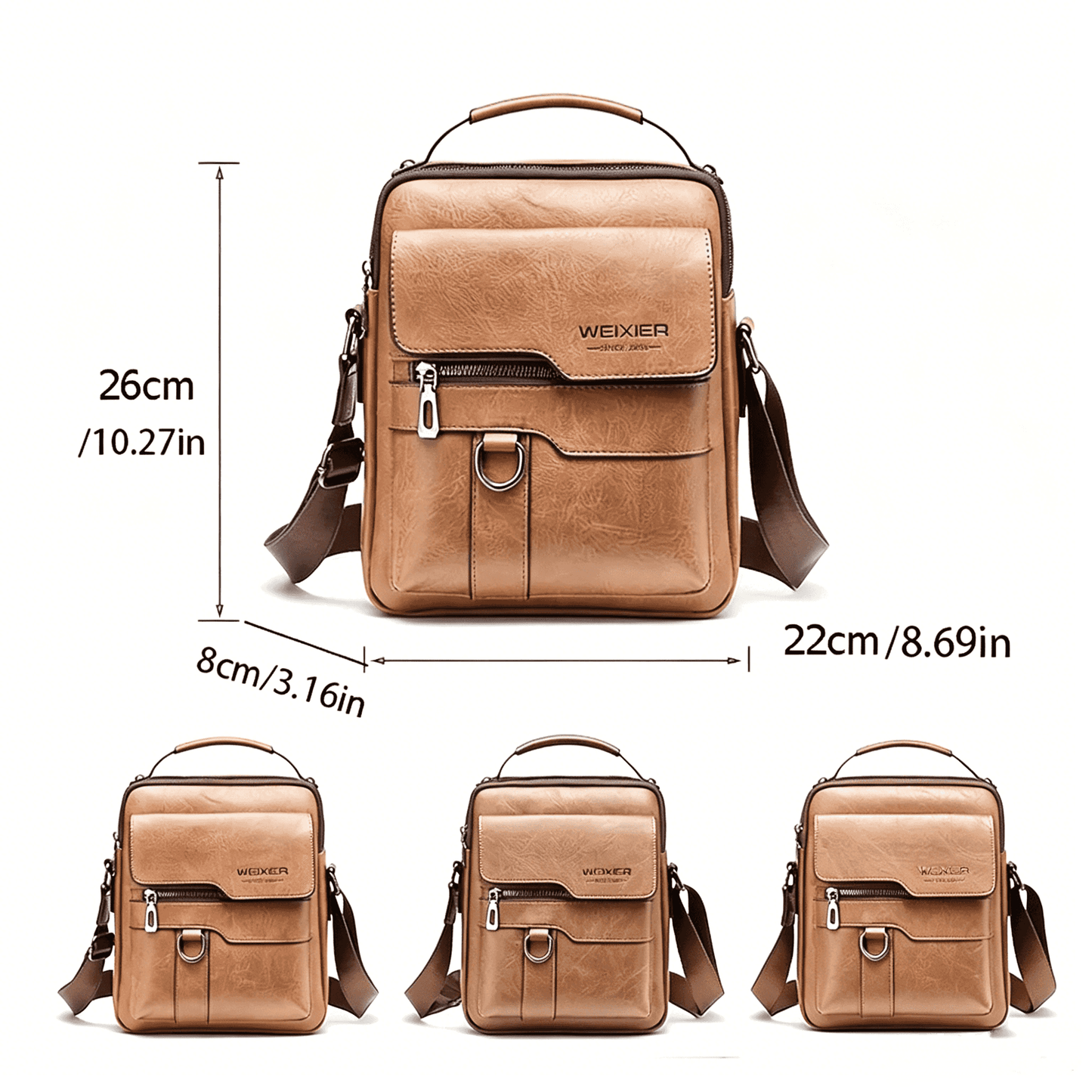 PU Leather Crossbody Bag Retro Street Style Large Capacity Commuter Bag with Adjustable Shoulder Strap for Business Travel Daily Use