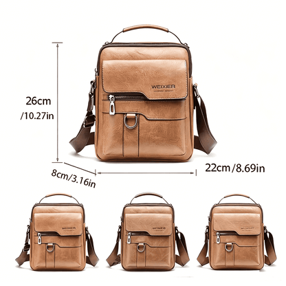 PU Leather Crossbody Bag Retro Street Style Large Capacity Commuter Bag with Adjustable Shoulder Strap for Business Travel Daily Use