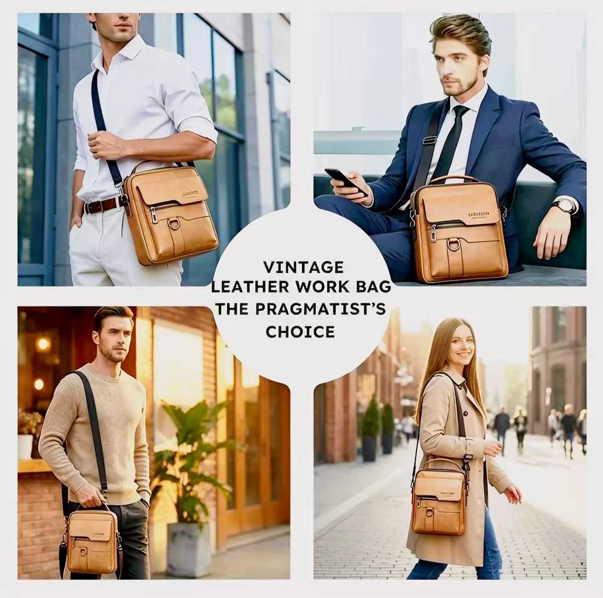 PU Leather Crossbody Bag Retro Street Style Large Capacity Commuter Bag with Adjustable Shoulder Strap for Business Travel Daily Use