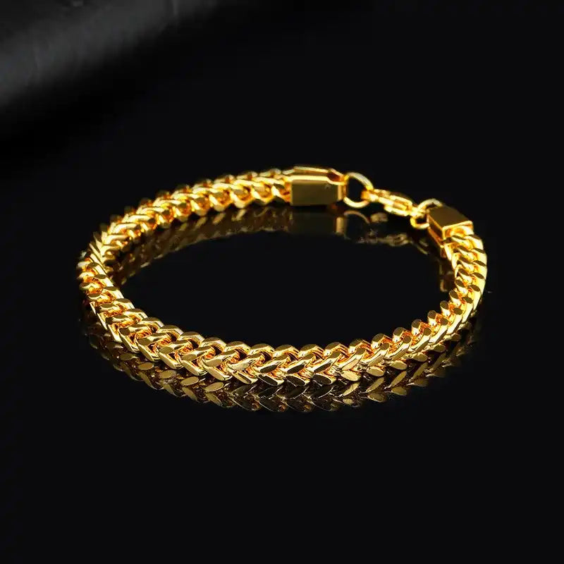 14K Real Gold-Plated 2pcs Bracelet Set (Braided Twist Rope + Bold Cuban Curb Chain) - Gift Box Packaged | Get 2 Bracelets for the Price of 1, No Extra Cost!