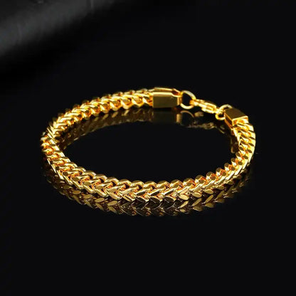 14K Real Gold-Plated 2pcs Bracelet Set (Braided Twist Rope + Bold Cuban Curb Chain) - Gift Box Packaged | Get 2 Bracelets for the Price of 1, No Extra Cost!