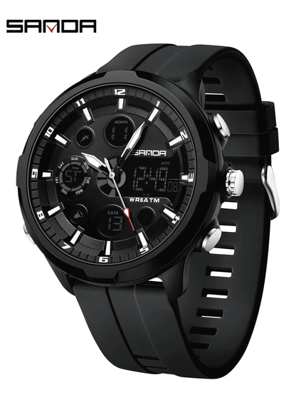 Men's Fashion Quartz Analog Digital Watch, Casual Round Dial Digital Watch with Luminous Alarm, Water-resistant Multifunctional Wristwatch with Box, Luminous Waterproof Watch