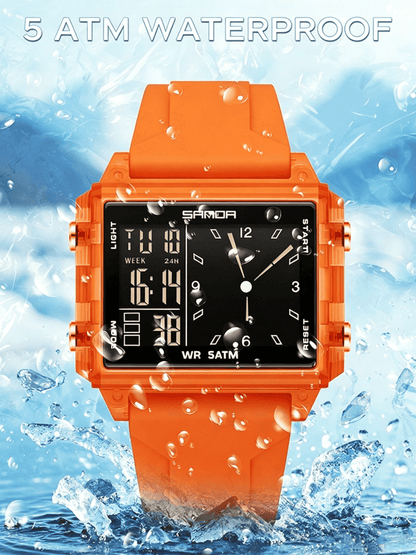 SANDA Unisex Analog-Digital Fashion Watch – Comfort-Fit Silicone Strap that Mimics the Skin, Waterproof & Luminous. Multi-Functional Youth Style Watch with Countdown Timer, Perfect for Casual Wear.