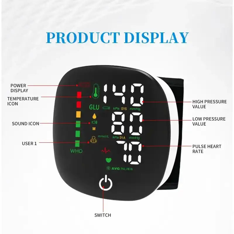 Wrist Blood Pressure Monitor, Rechargeable Digital BP Machine with Heart Rate Detection, LCD Backlit Display, Voice Broadcast, Adjustable Cuff, 99 Reading Memory for 2 Users with Carrying Case – Perfect Wearable Gift for Family and Friends