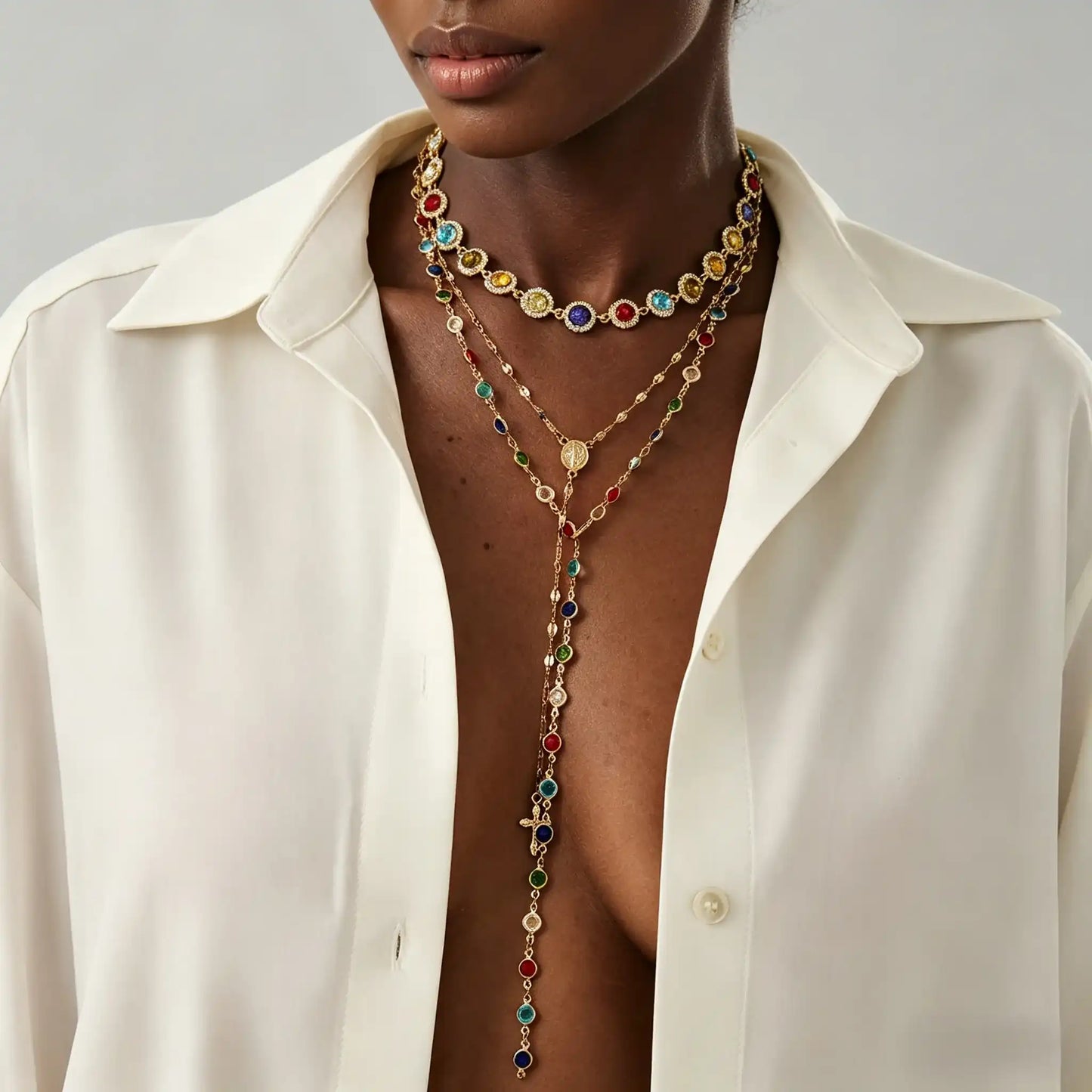 Women's Boho Style Alloy Chain Necklace Set, Boho Chic Crystal, Colorful Crystal Pendant Jewelry for Women, Casual Daily Wear & Holiday Gift Ideas