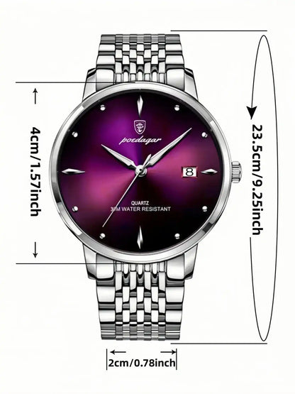 Men's Business Fashion Round Dial Stainless Steel Strap Quartz Watch, Durable Watch, Fashion Watch for Party, Daily Clothing Decor, Trendy All-match & Exquisite Watch for Gift without Box