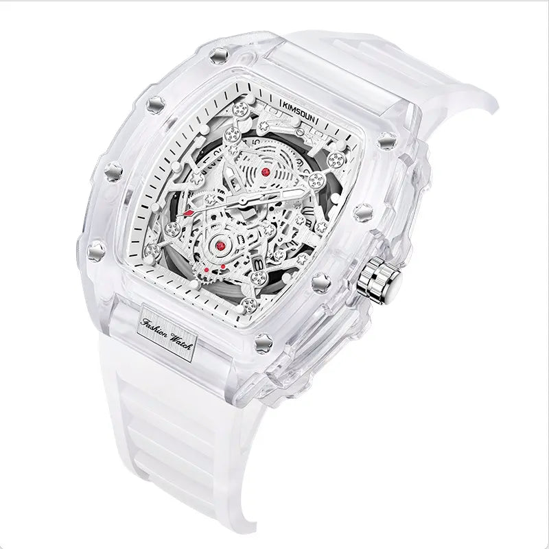 Men's Luxury Barrel-shaped Transparent Waterproof Quartz Watch for Outdoor, Back to School, Parties, Daily & Fall. Ideal Birthday, Gift with Box.