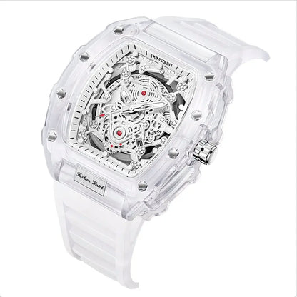 Men's Luxury Barrel-shaped Transparent Waterproof Quartz Watch for Outdoor, Back to School, Parties, Daily & Fall. Ideal Birthday, Gift with Box.