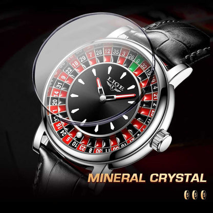 Men's Fashion Casual Round Dial Russian Roulette Interactive Analog Quartz Watch, Bringing Good Luck with a Lucky Roulette Wheel. Waterproof Design for Parties and Daily Wear, Quartz Wristwatch, Quartz Analog Watches.