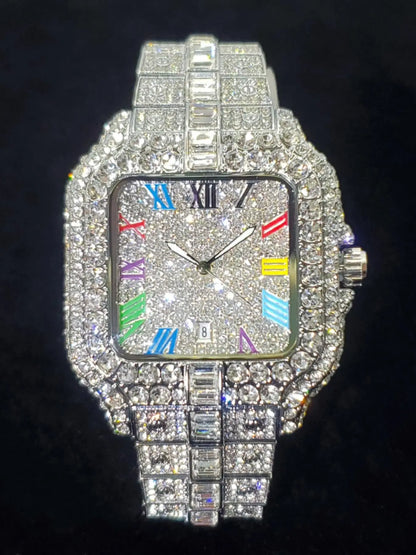 Men's Elegant Rhinestone Decorated Square Quartz Watch, Exquisite Trendy Wristwatch, Fashionable Watch for Men As Gift with Box, Elegant Square Dial, Stylish Watch, Party Fashion Watch, Stainless Steel Wristwatch