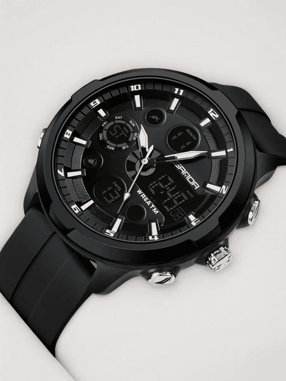 Men's Fashion Quartz Analog Digital Watch, Casual Round Dial Digital Watch with Luminous Alarm, Water-resistant Multifunctional Wristwatch with Box, Luminous Waterproof Watch