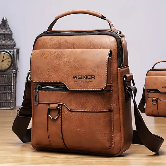 PU Leather Crossbody Bag Retro Street Style Large Capacity Commuter Bag with Adjustable Shoulder Strap for Business Travel Daily Use