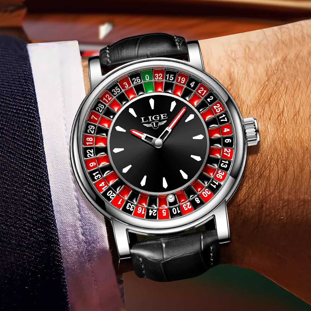 Men's Fashion Casual Round Dial Russian Roulette Interactive Analog Quartz Watch, Bringing Good Luck with a Lucky Roulette Wheel. Waterproof Design for Parties and Daily Wear, Quartz Wristwatch, Quartz Analog Watches.