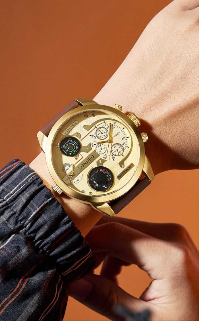 Men's Multifunctional Oversized Watch, Fashion Chronograph with Dual Time Zone, Compass & Thermometer, Trendy All-match Casual Watch for Outdoor Adventure & Birthday Gift for Him outdoorfun