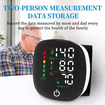 Wrist Blood Pressure Monitor, Rechargeable Digital BP Machine with Heart Rate Detection, LCD Backlit Display, Voice Broadcast, Adjustable Cuff, 99 Reading Memory for 2 Users with Carrying Case – Perfect Wearable Gift for Family and Friends