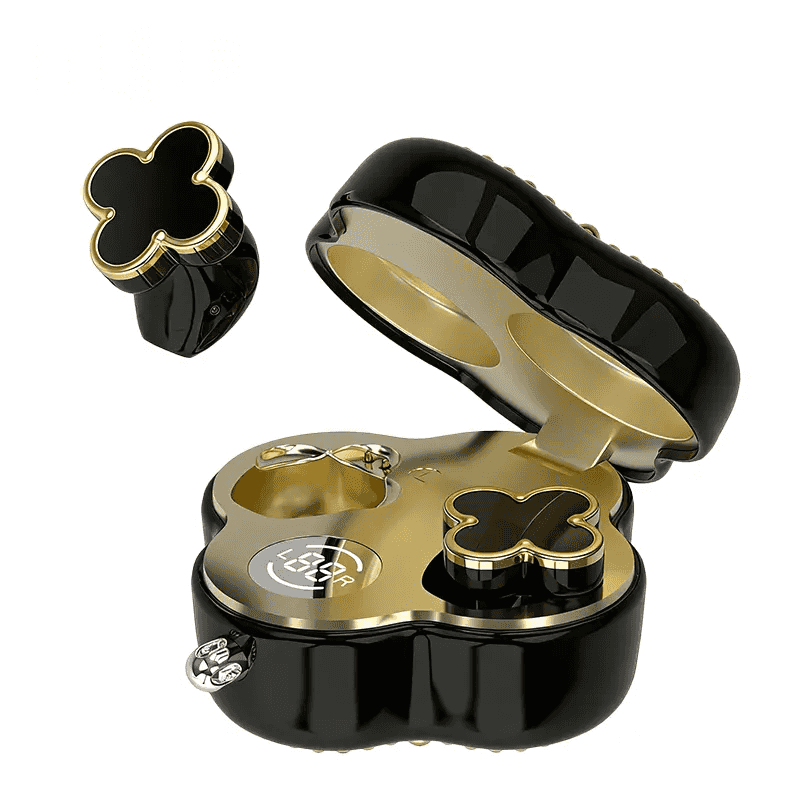 Four-Leaf Clover Wireless Earbuds with Bluetooth 5.4, Stable Connection, ENC Call Noise Cancellation, Super Stereo Sound, Luxury Retro Jewelry-Style Design for Women, Elegant Charging Case, Compatible with Android & iOS, Ideal Gift for Girls