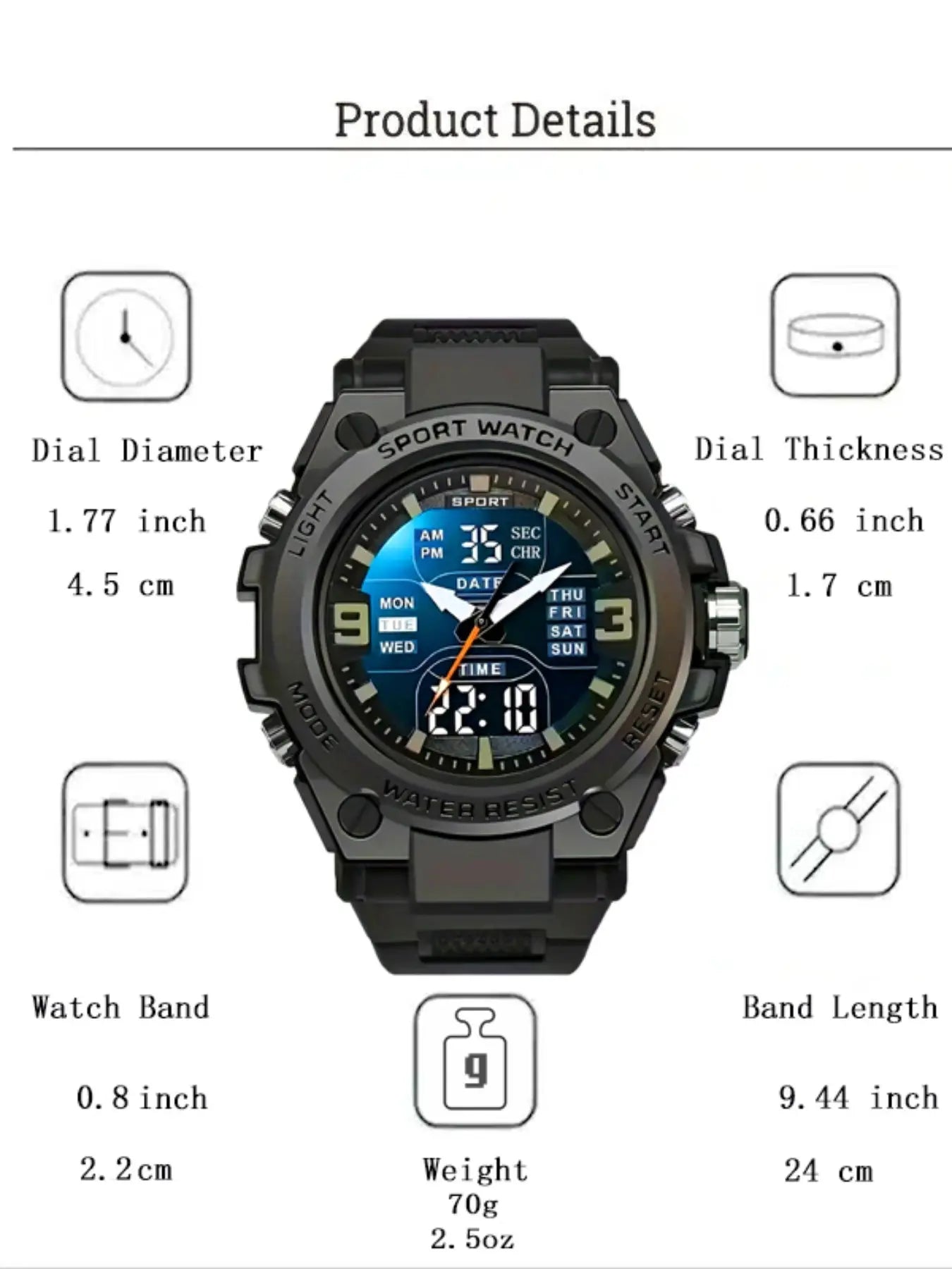 Men's Sporty Digital Watch, Fashionable Watch with Digital Display, Trendy Watch for Daily Life, Water Resistant Watch, No Gift Box
