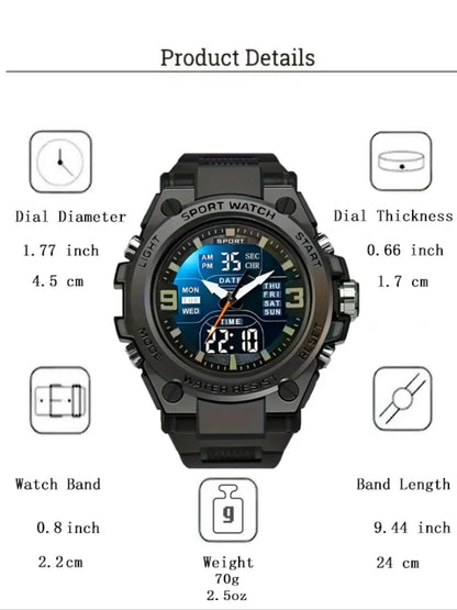 Men's Sporty Digital Watch, Fashionable Watch with Digital Display, Trendy Watch for Daily Life, Water Resistant Watch, No Gift Box