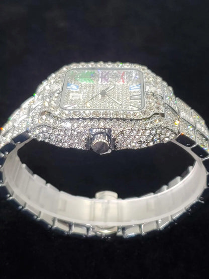 Men's Elegant Rhinestone Decorated Square Quartz Watch, Exquisite Trendy Wristwatch, Fashionable Watch for Men As Gift with Box, Elegant Square Dial, Stylish Watch, Party Fashion Watch, Stainless Steel Wristwatch