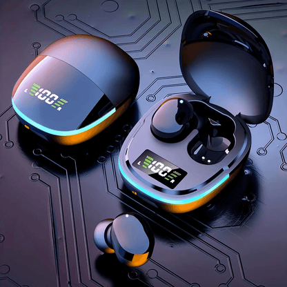 True Wireless Earbuds Tech Gadgets - LED Digital Power Display, Chargeable, IPX4 Sweat Resistant Sweatproof Pod-Style RGB In-Ear Headphones, Bluetooth 5.3 Stable Connection, Auto Pairing for Sports & Daily Use