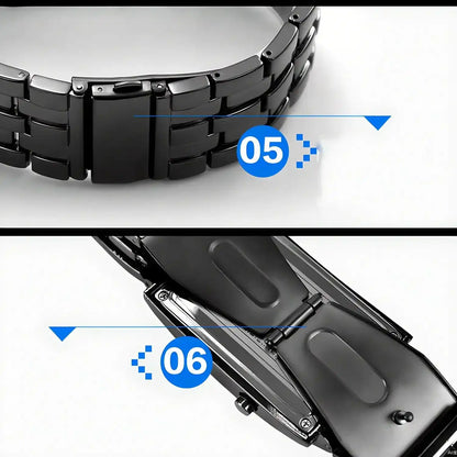 Men's Cool Binary Watch Stainless Steel LED Bracelet Watch Stylish Blue Light Sport Watch Vacuum plated black