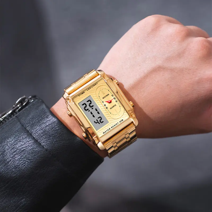 Men's square creative dual-movement multifunctional sports watch, featuring a luxurious triple-time design, water resistance, luminous dial, Exuding a minimalist aesthetic, it is elegant, durable, and the perfect choice for everyday wear. digital quart